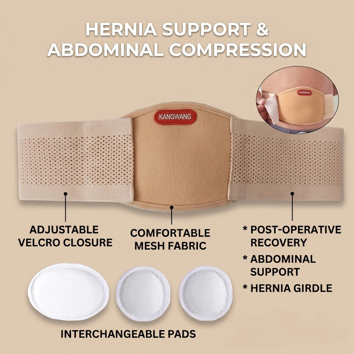 Adult Abdominal Support Belt with Removable Pads