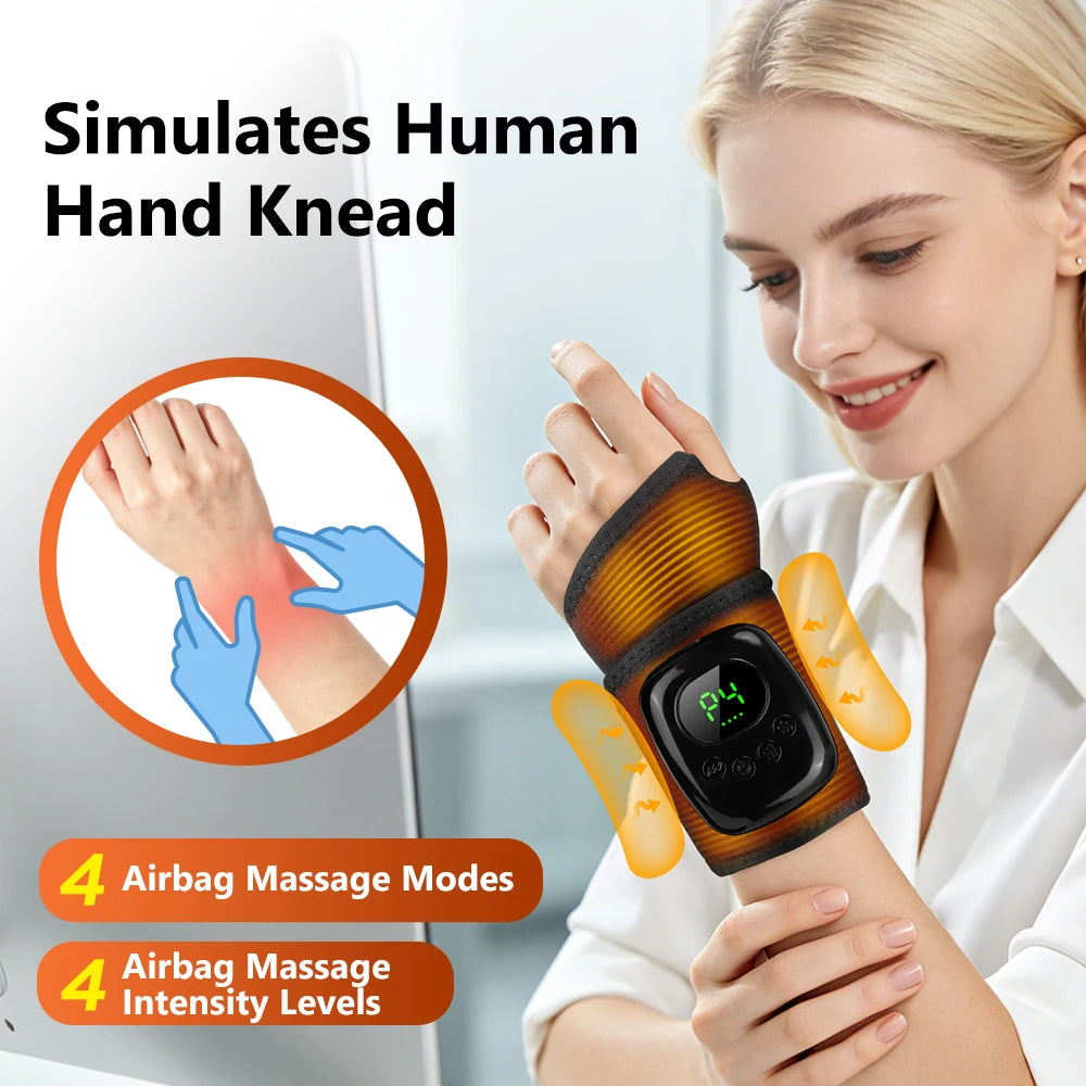 Cordless Wrist Massager with Heat, 4 Airbag Modes and 3 Warm Settings