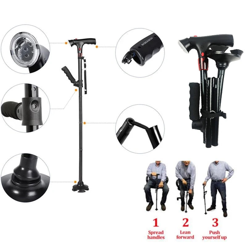 Folding Walking Cane with LED Light and Alarm