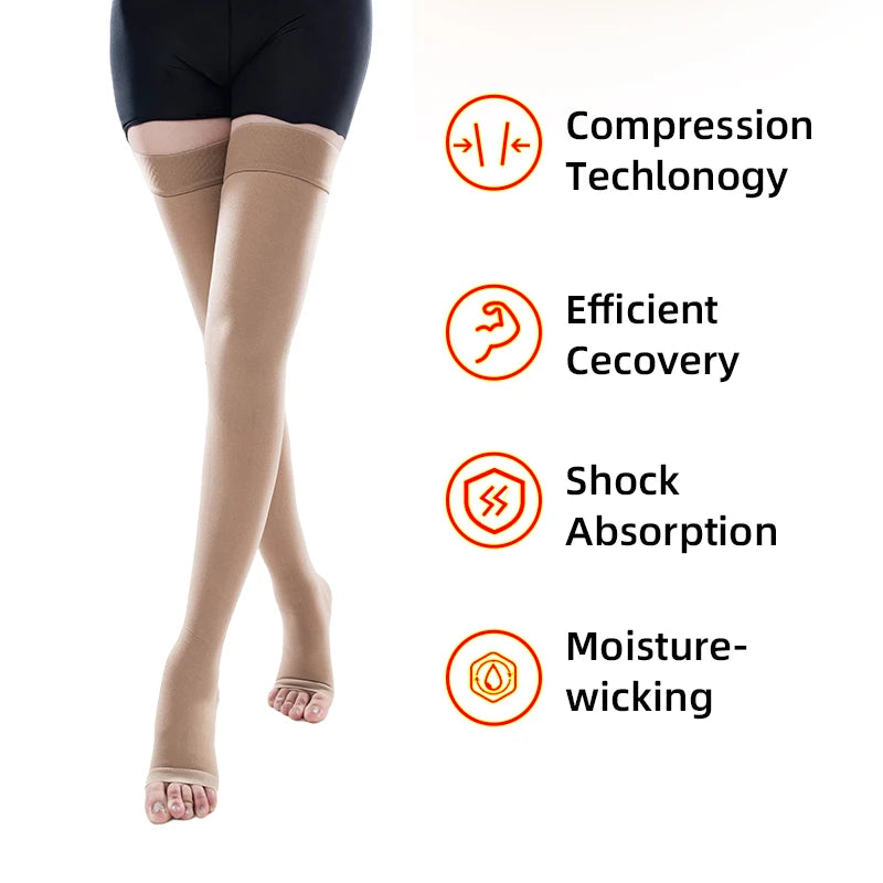 Women’s Open-Toe Thigh-High Stockings 15–21 mmHg