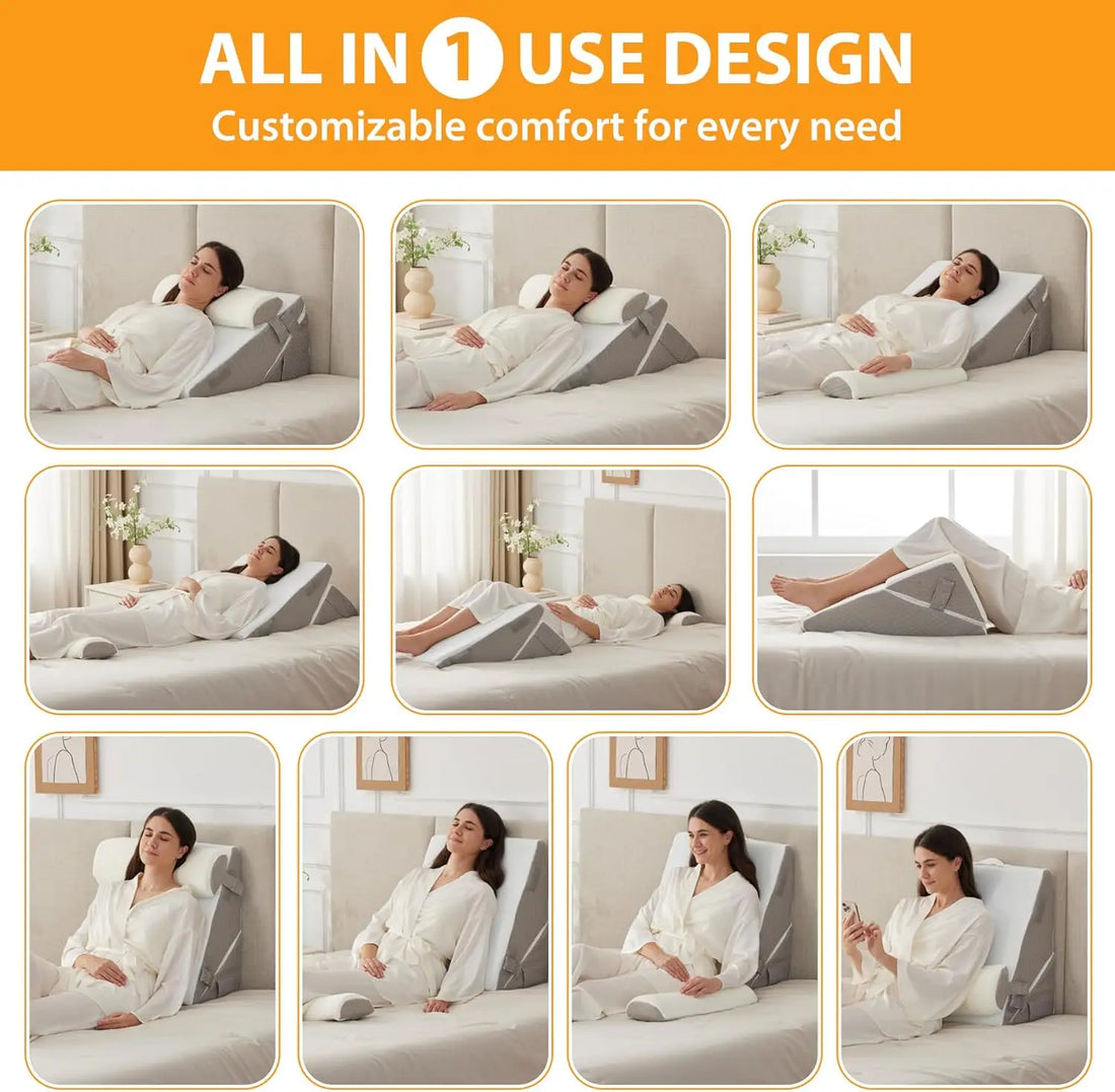3-Piece Orthopedic Memory Foam Bed Wedge Pillow Set, Washable Cover