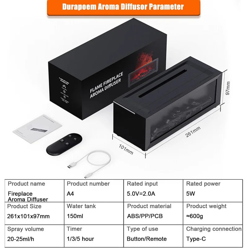 150ml Fireplace Essential Oil Diffuser with Cool Mist