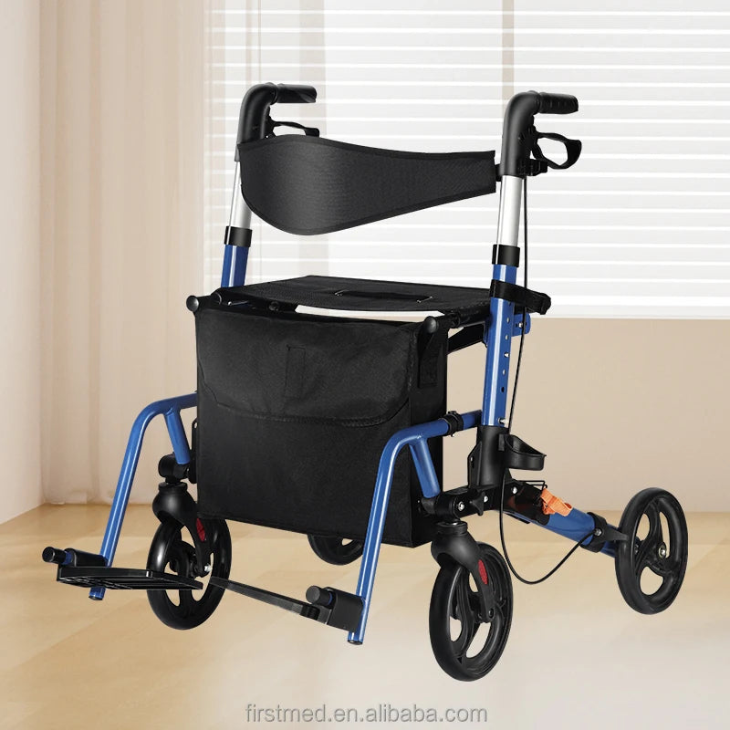 4-Wheel Aluminum Rollator Walker, Foldable, Adjustable Height