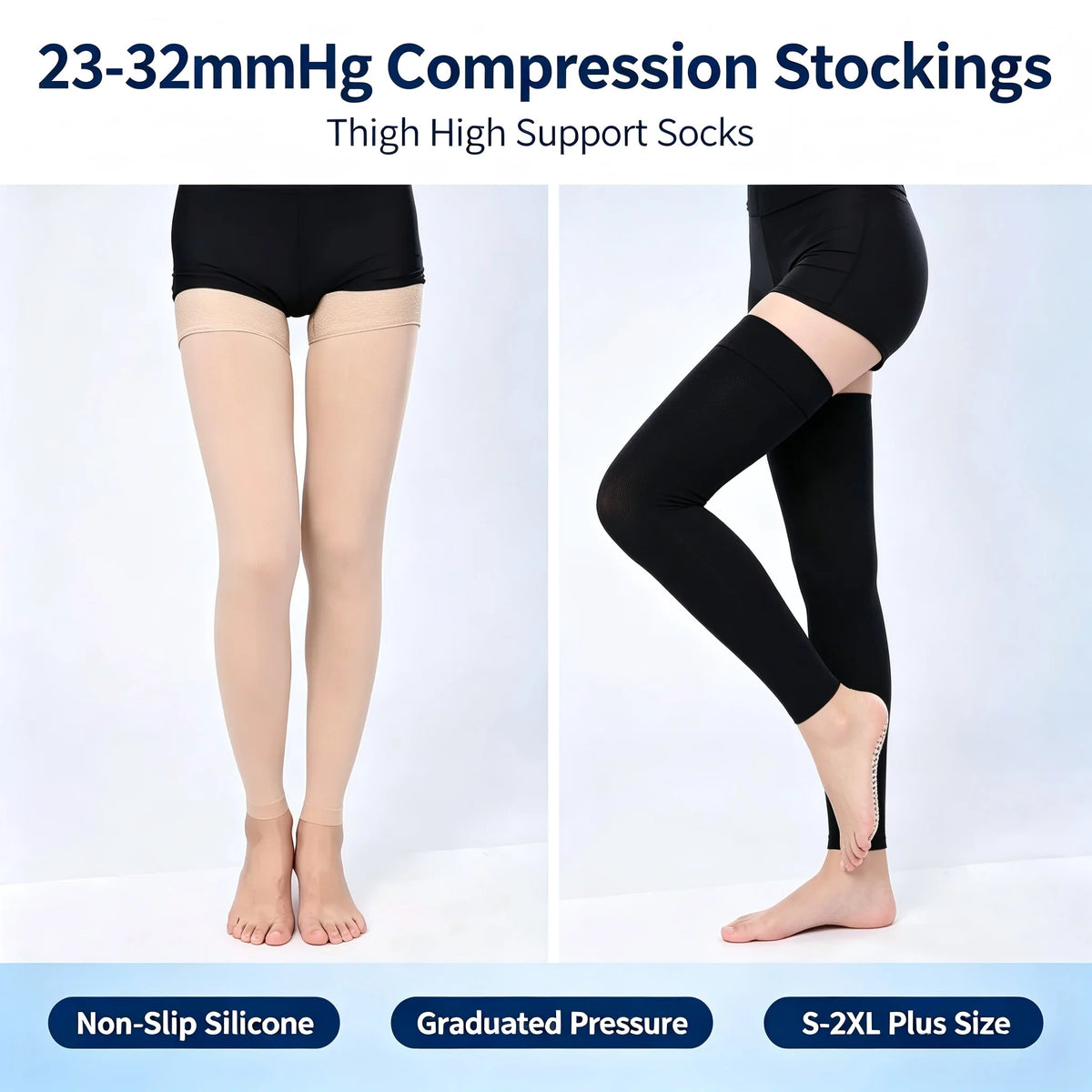 Footless Thigh-High Compression Stockings, 23–32 mmHg