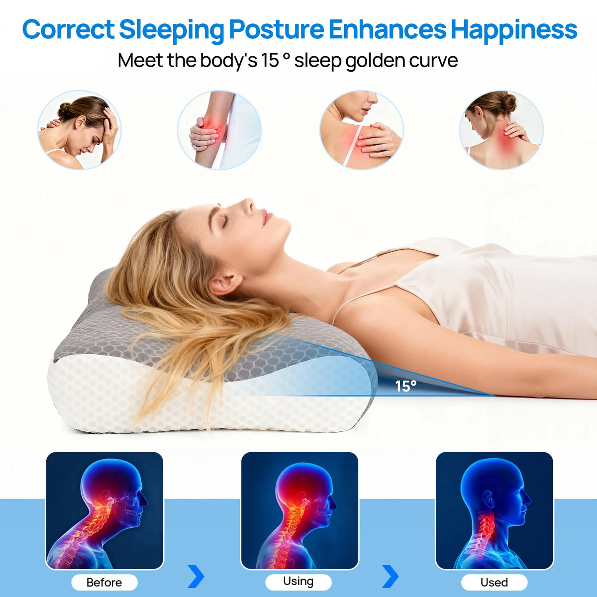 Double-Sided Contour Pillow for Neck Support
