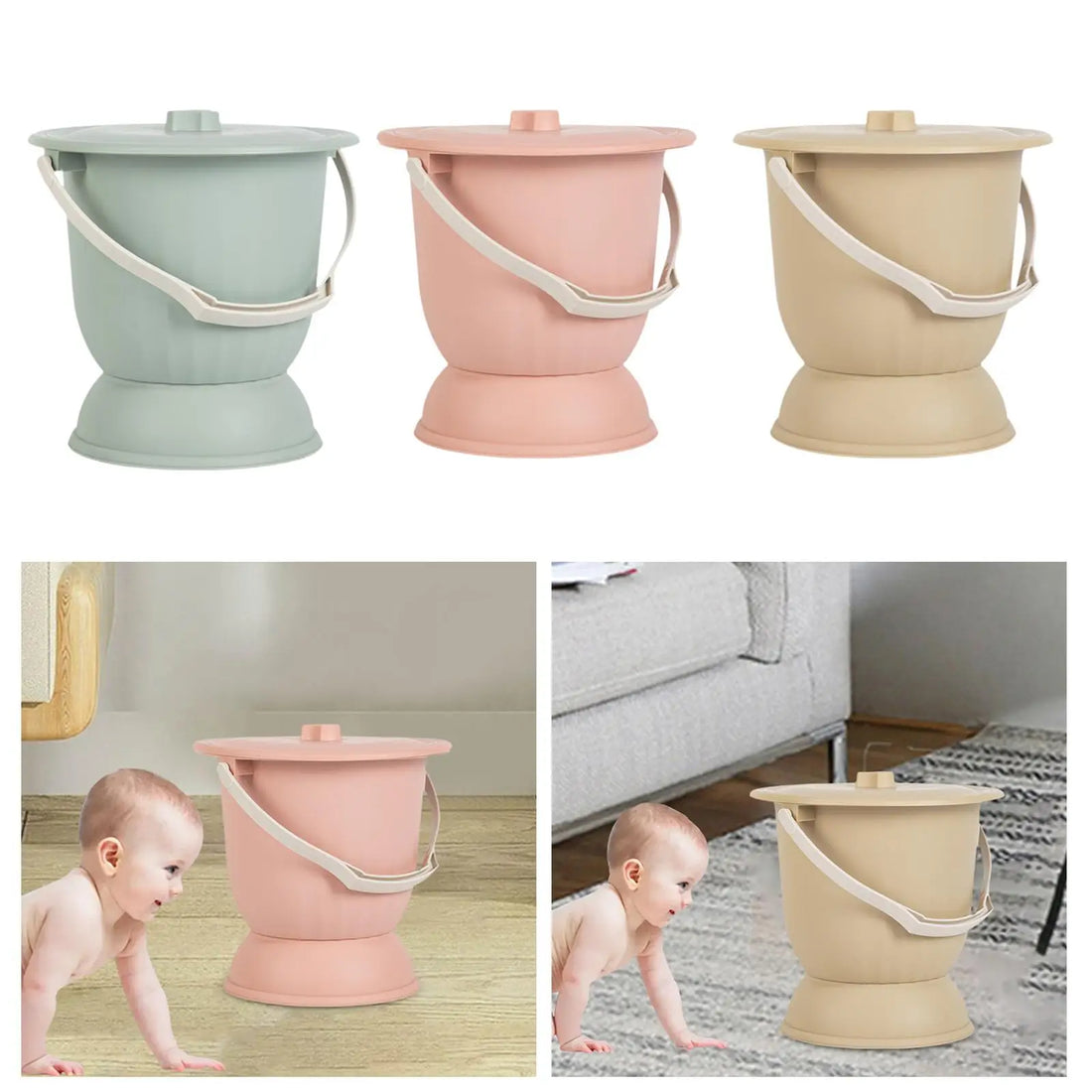 Portable Bedside Commode Bucket with Lid and Handle