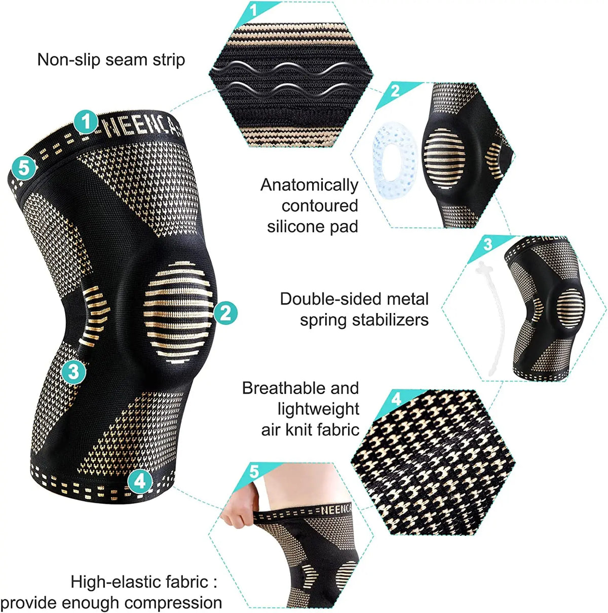 Knee Brace with Patella Gel Pad and Side Stabilizers