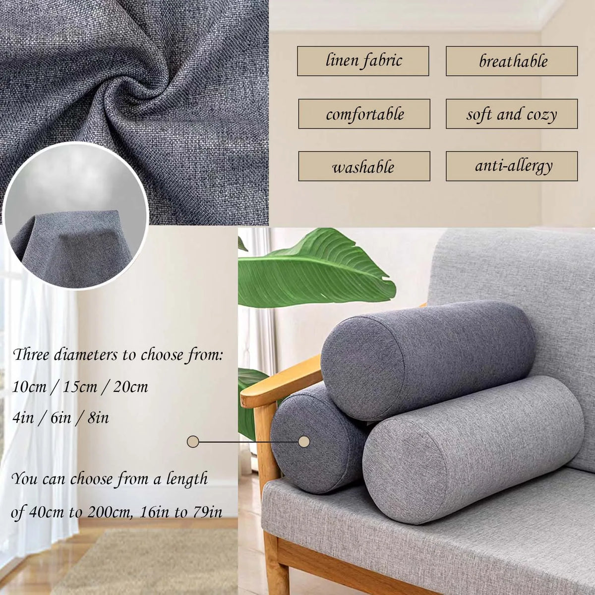 Foam Roll Bolster Pillow for Knee, Leg, or Neck Support