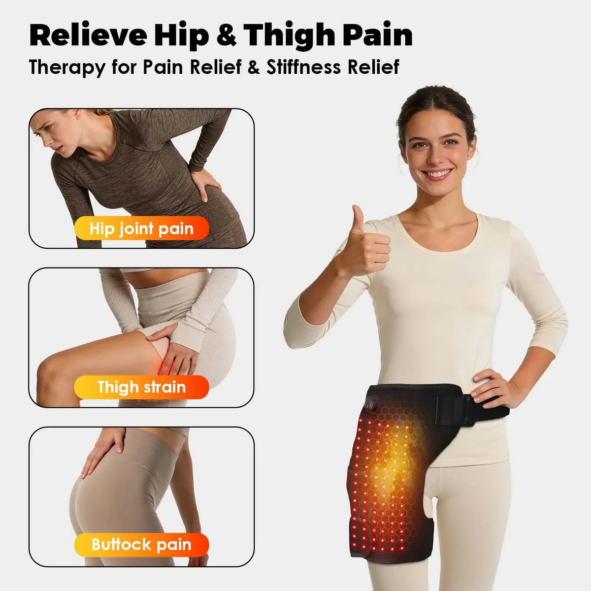 Cordless Heated Hip Support Brace with Vibration
