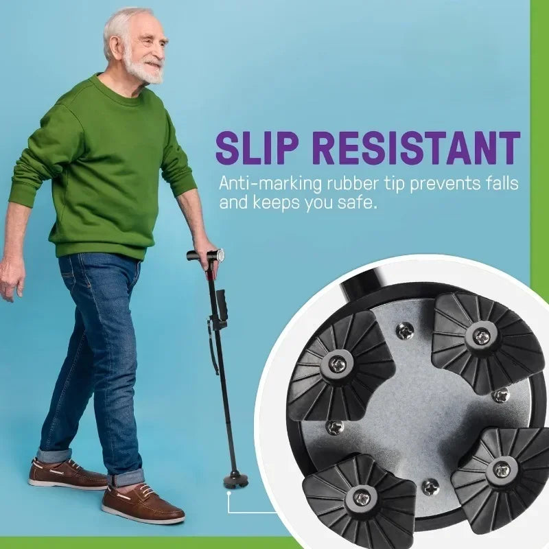 Folding Cane with Flashlight and SOS Alarm