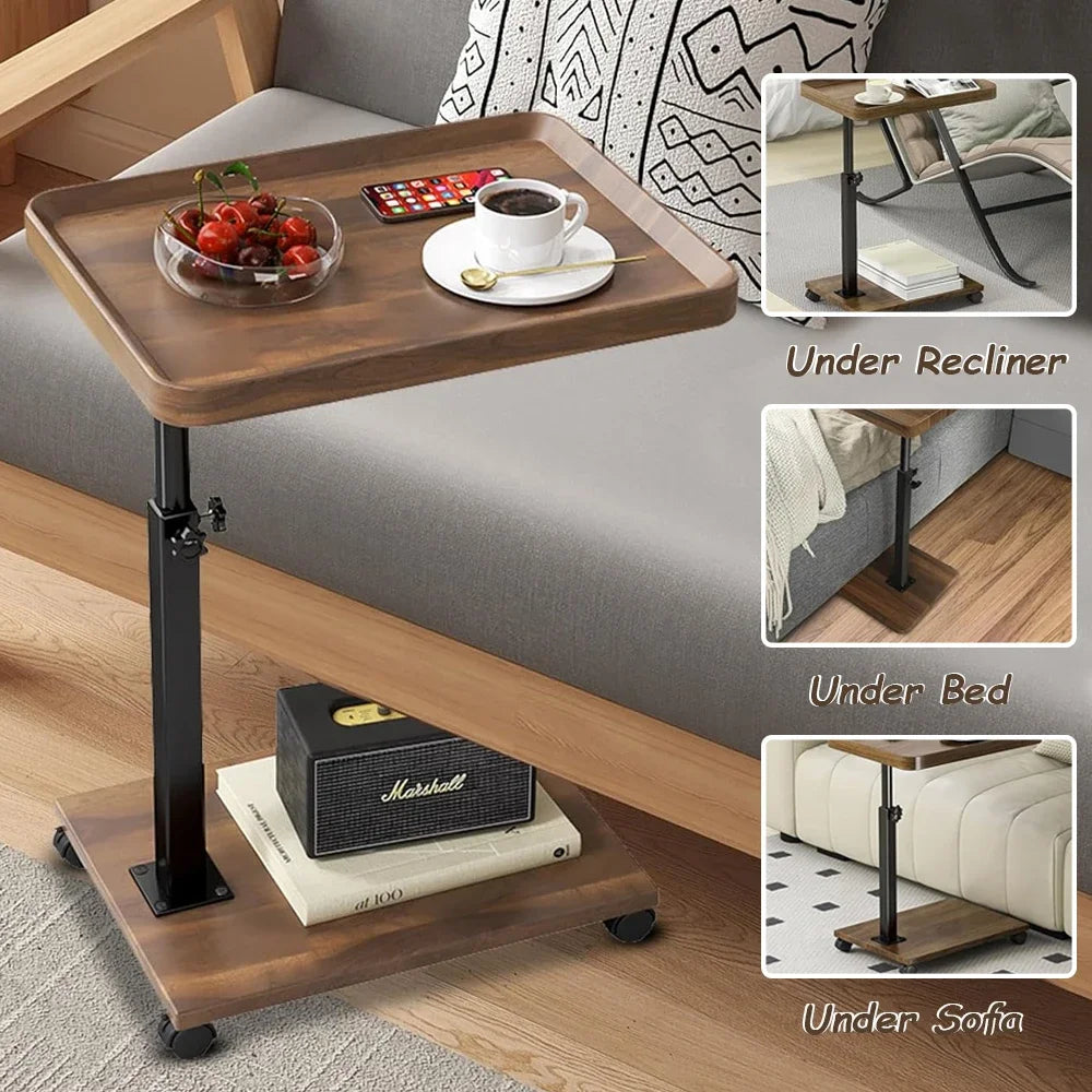 Adjustable Rolling Overbed Table with Rotating Tray