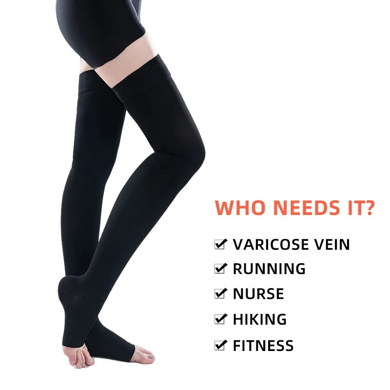 Women’s Open-Toe Thigh-High Stockings 15–21 mmHg