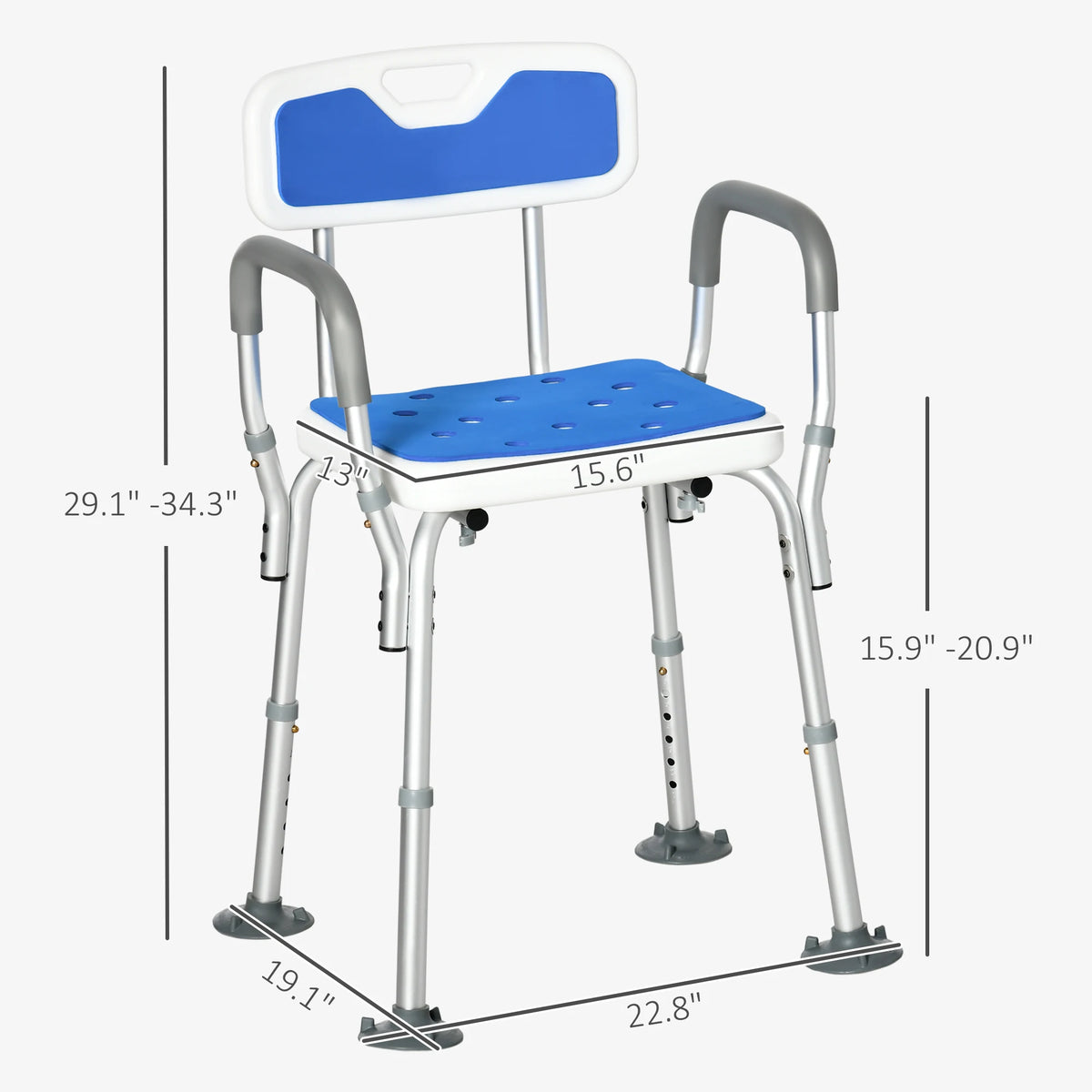 Height-Adjustable Shower Chair with Arms and Back