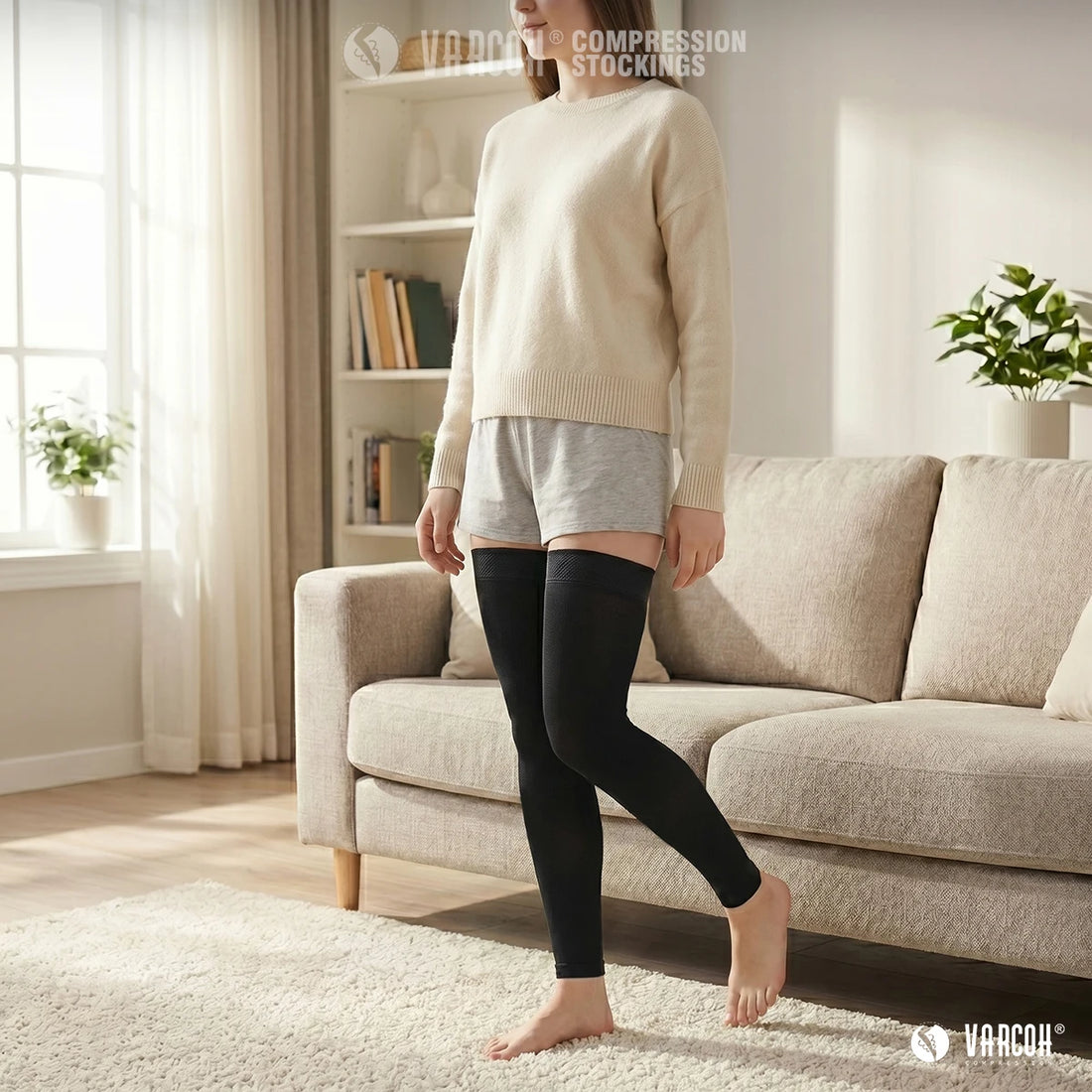 Footless Thigh-High Compression Stockings, 20–30 mmHg