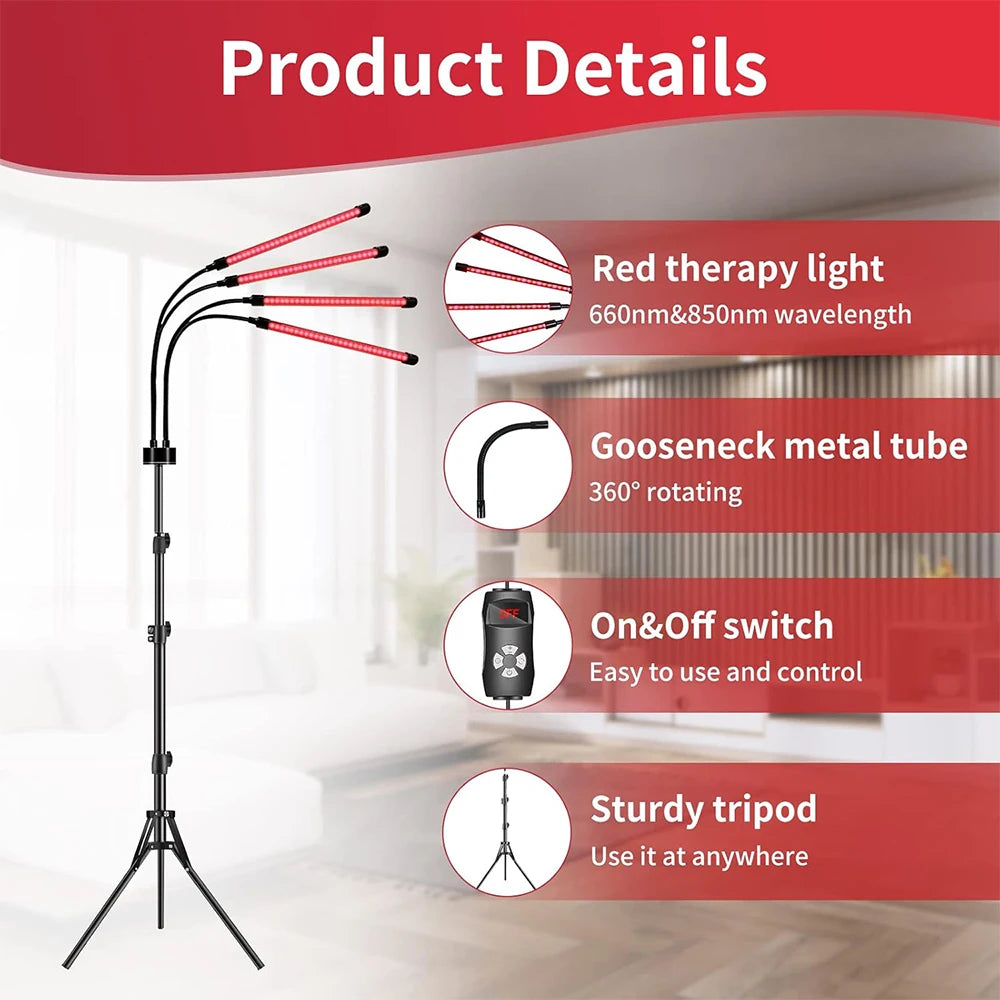 Full-Body Red Light Therapy Lamp, 660nm and 850nm
