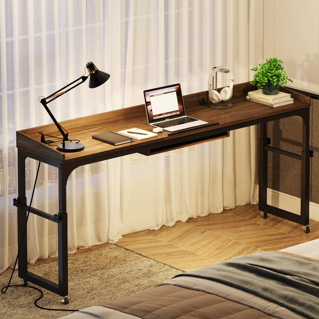 Wheeled Overbed Table with Adjustable Tilt Stand