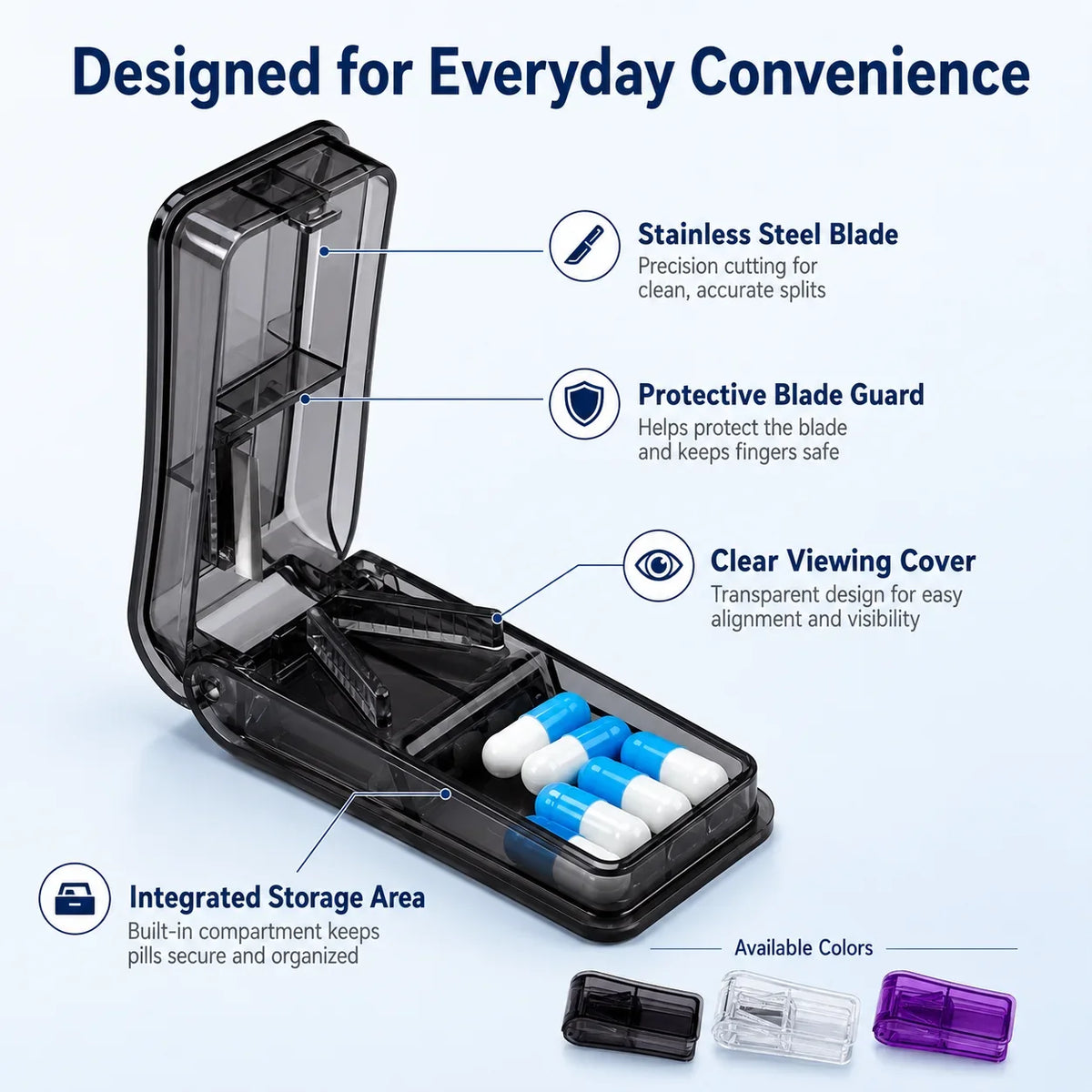 Portable Pill Cutter with Dual Storage Compartments