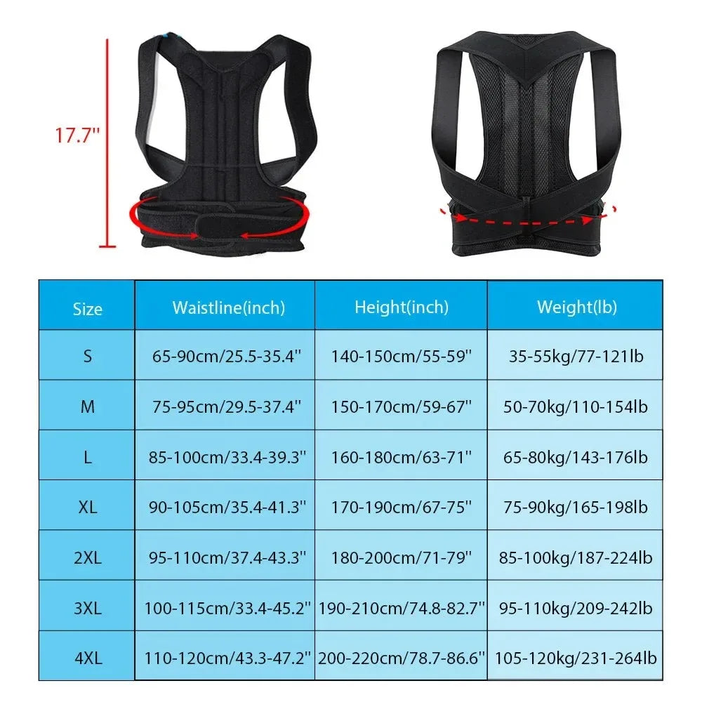Back Brace Posture Corrector for Men and Women, Sizes S to XXXL