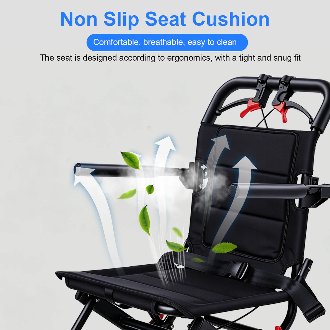 Folding Transport Chair with Brakes and Safety Belt