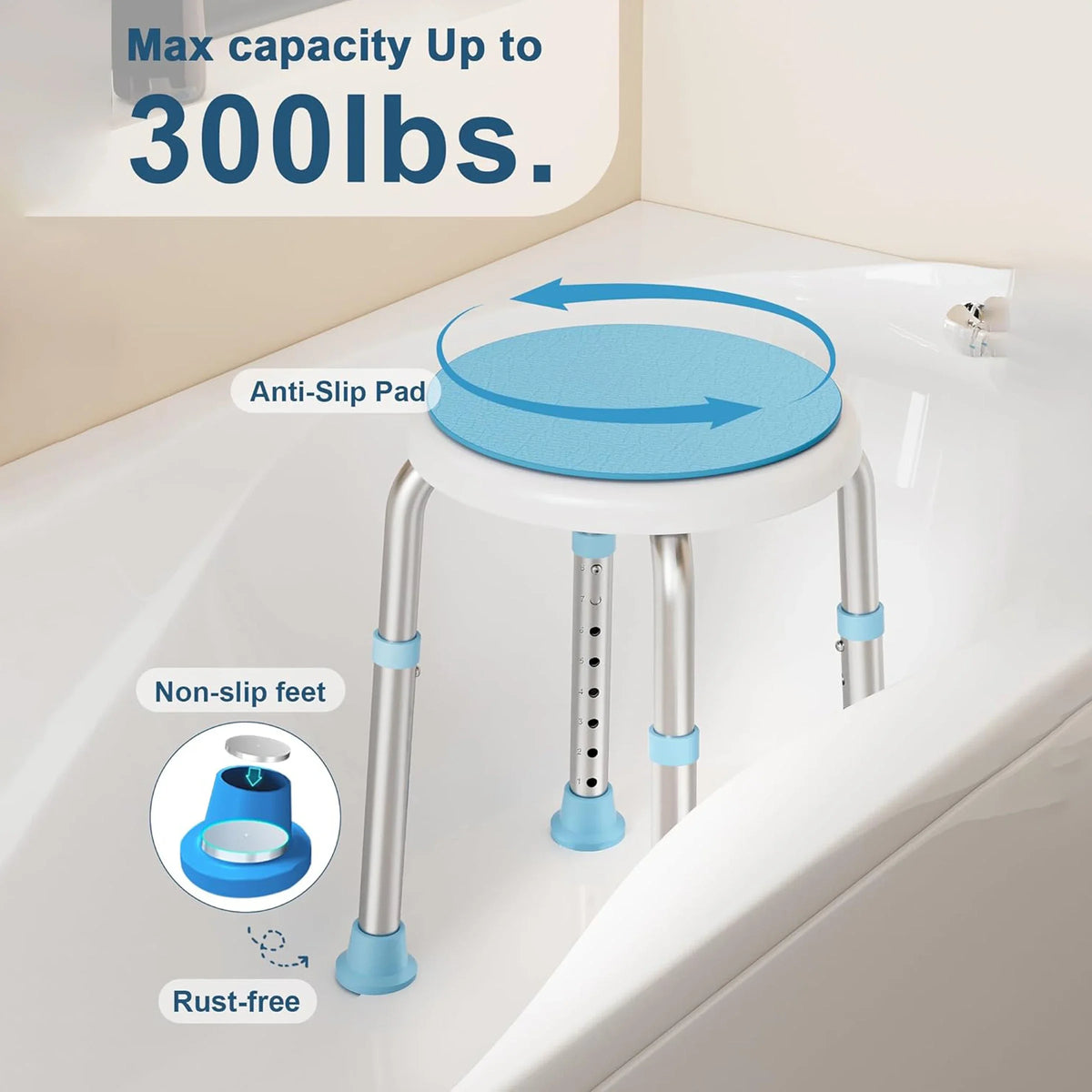 360-Degree Rotating Shower Stool with Adjustable Height