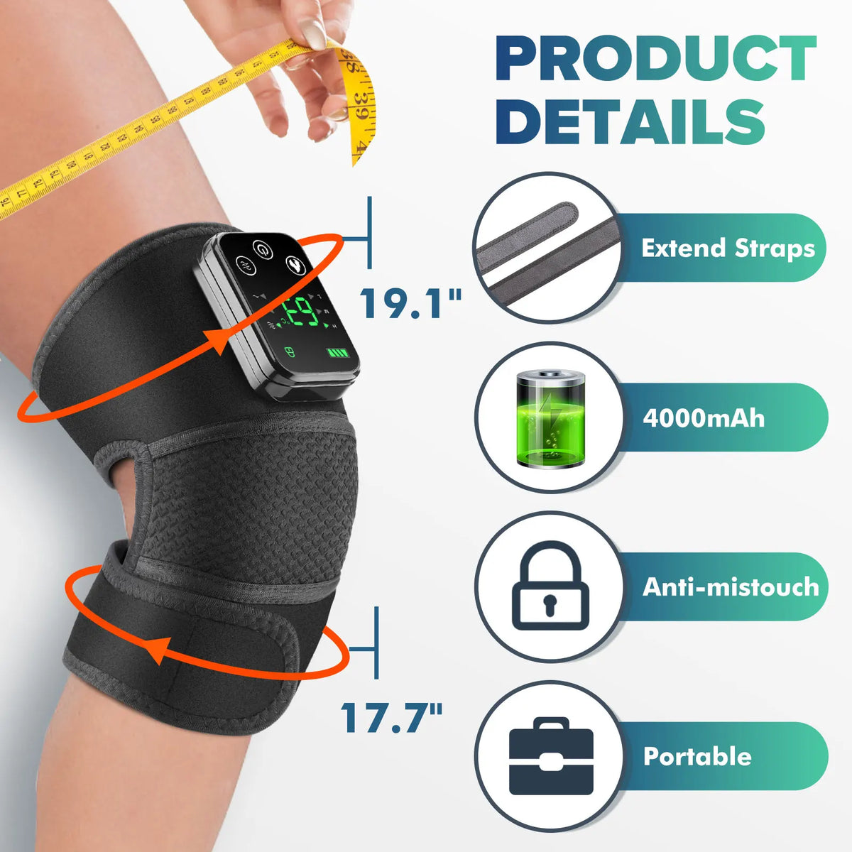 Heated Knee Massager with Vibration and Warm Compress, Rechargeable