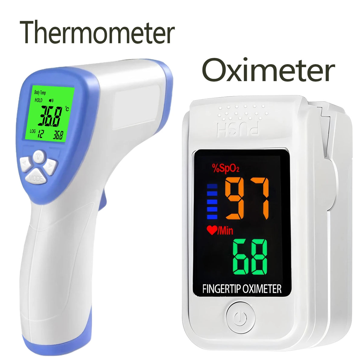 Non-Contact Forehead Thermometer and Finger Pulse Oximeter Set