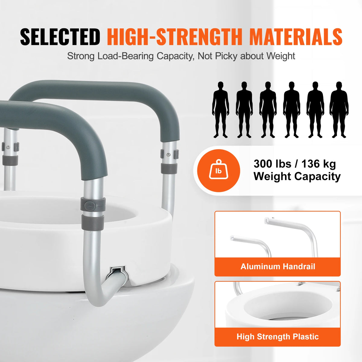 Raised Toilet Seat with Aluminum Handrail