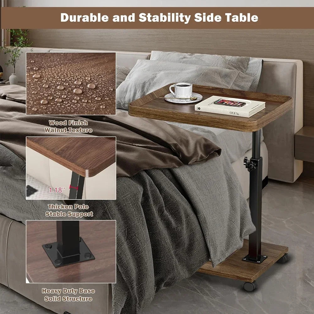 Adjustable Rolling Overbed Table with Rotating Tray