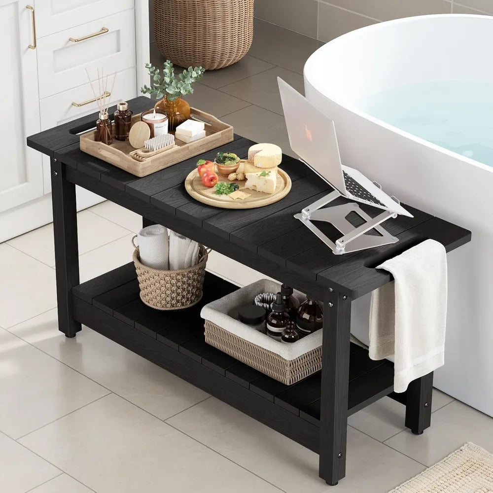 Shower Bench with Storage Shelf and Handles