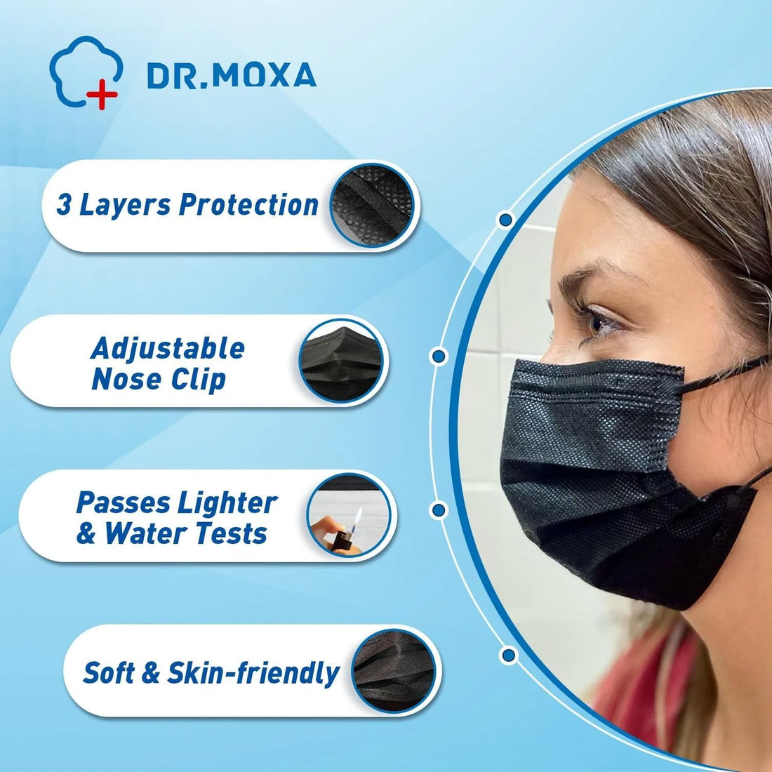 Black 3-Ply Disposable Face Masks for Adults