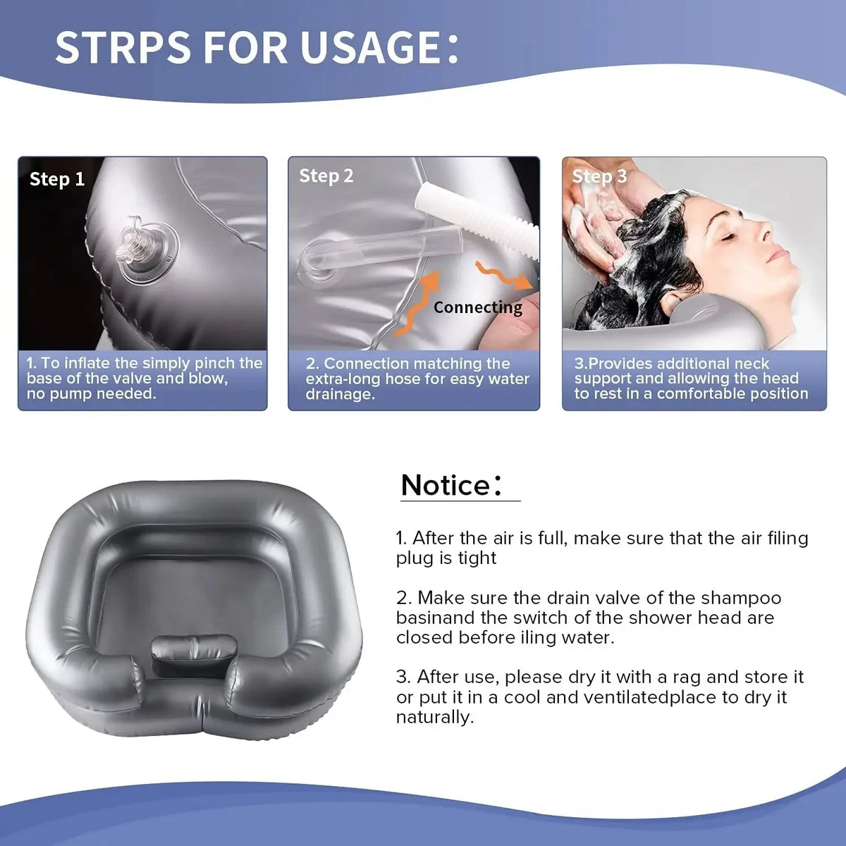 Inflatable Shampoo Basin with Drain Tube
