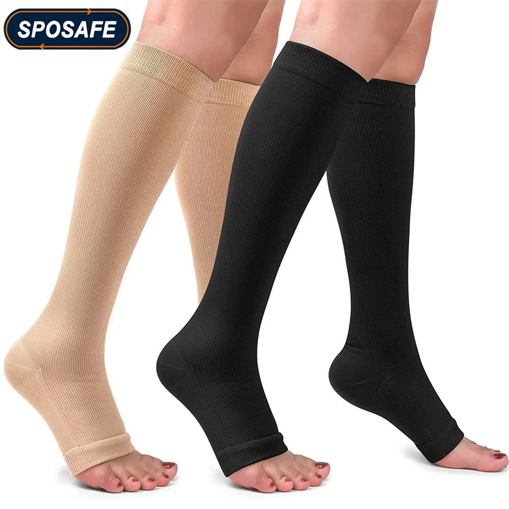 Open-Toe Calf Compression Socks S-7XL
