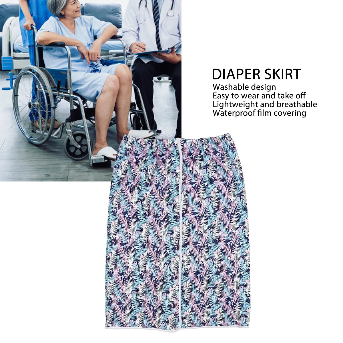 Washable Waterproof Adult Diaper Skirt, XXL–XXXL