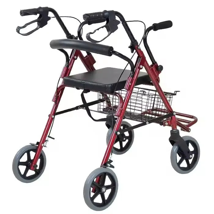 Foldable Four-Wheeled Rollator with Detachable Backrest