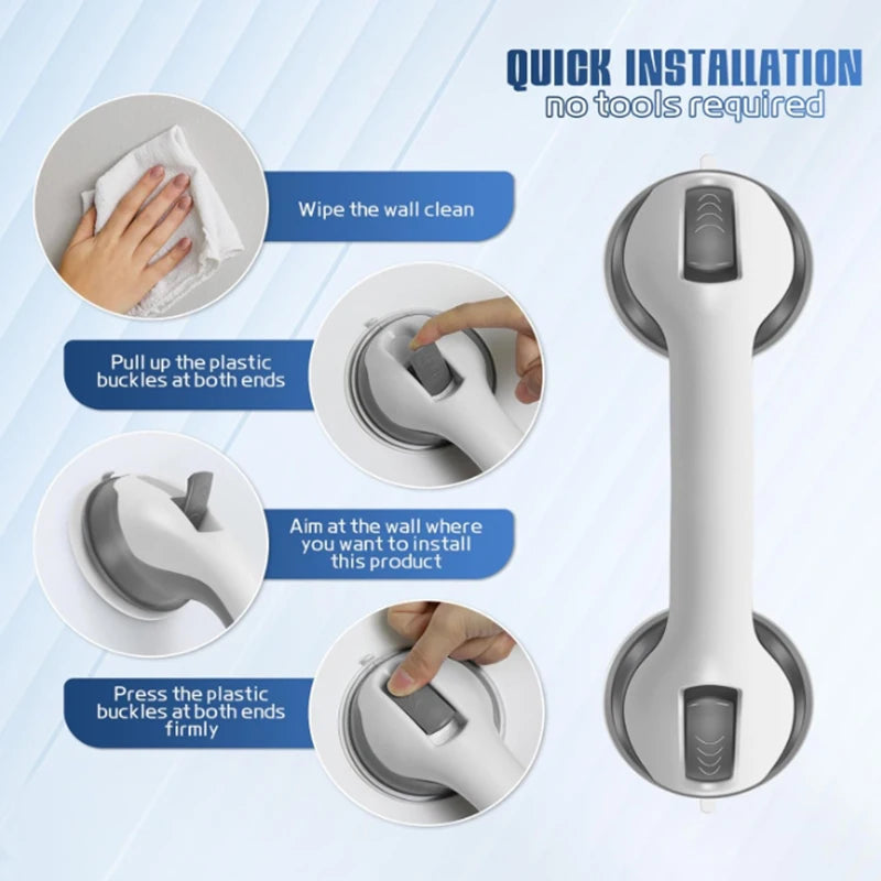 Dual-Locking Suction Cup Grab Bar for Shower or Bathtub