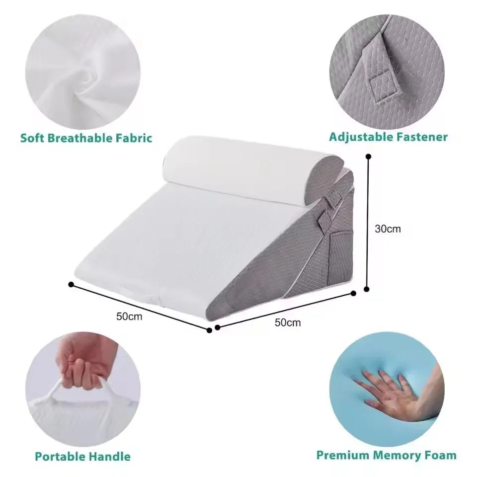 3-Piece Orthopedic Memory Foam Bed Wedge Pillow Set, Washable Cover