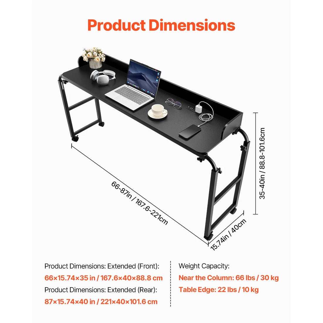 Rolling Overbed Table with Power Socket