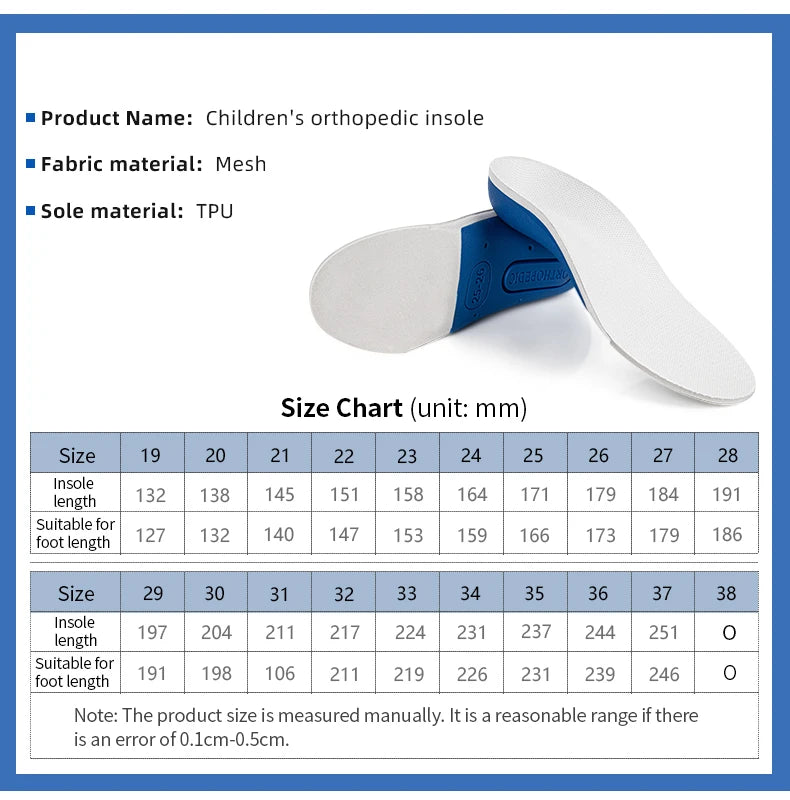 Kids Arch Support Insoles with U-Shaped Heel Cup