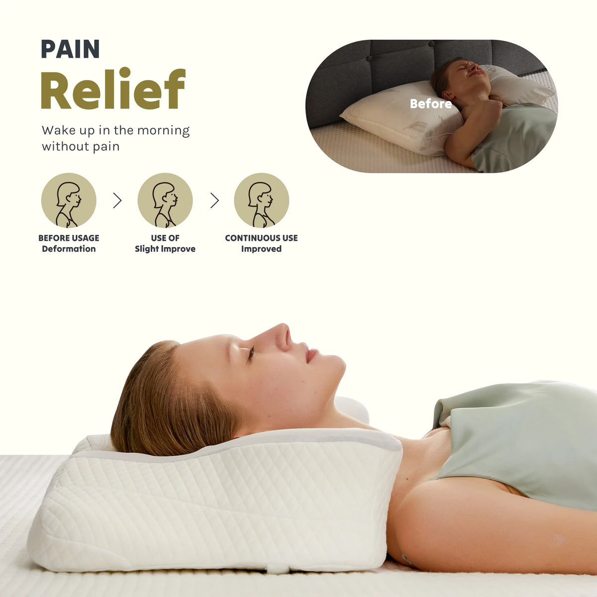Queen Size Memory Foam Neck Pillow with Washable Cover