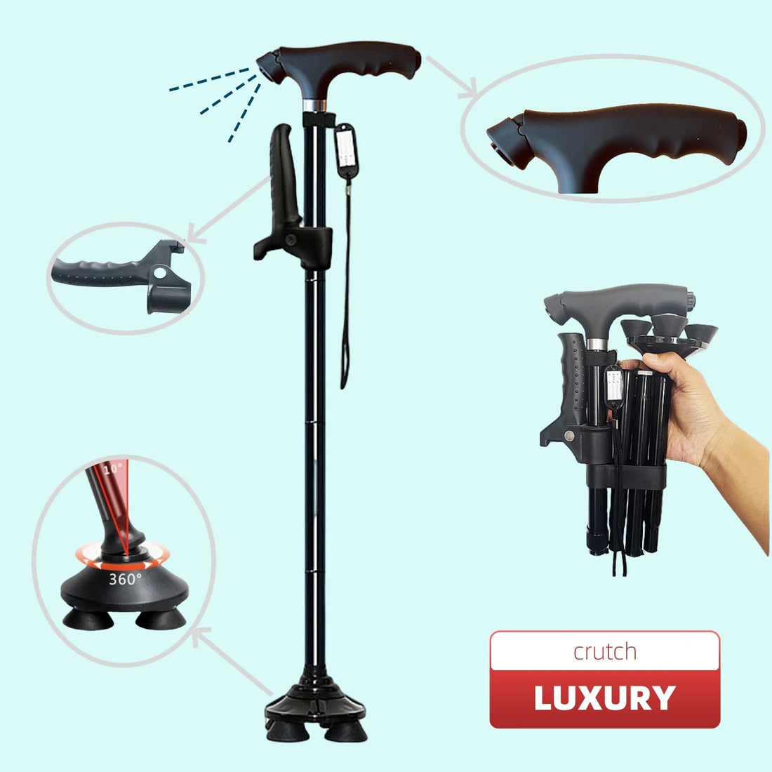 Folding Aluminum Cane with Adjustable Length