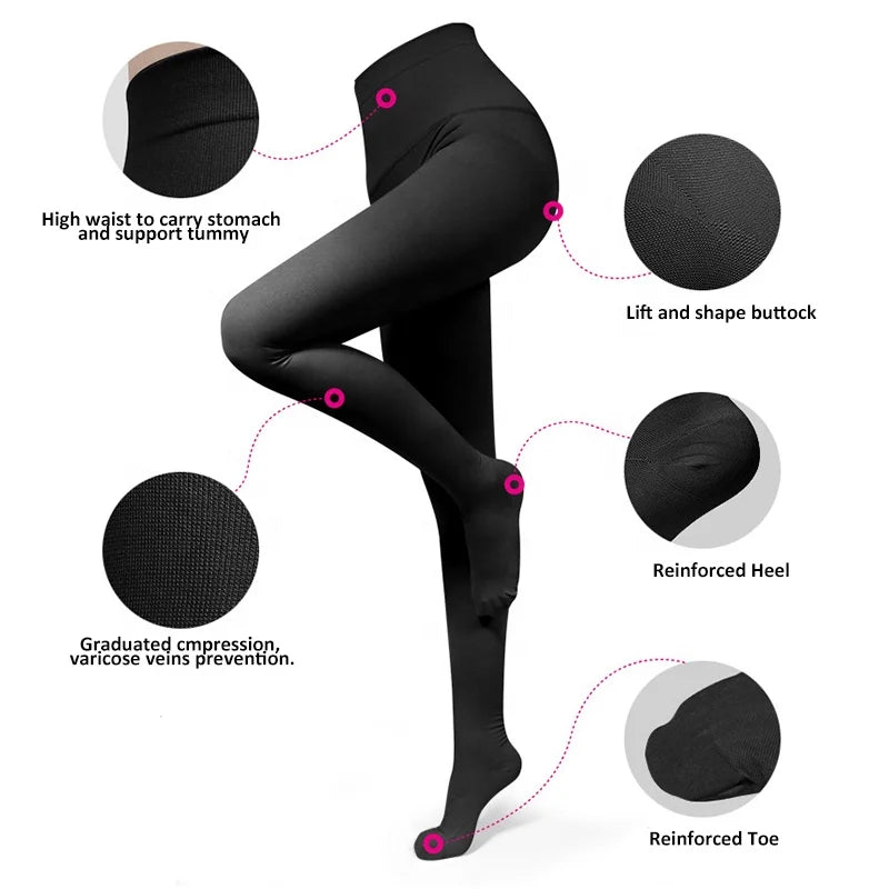 High-Waist Compression Pantyhose, 20–30 mmHg