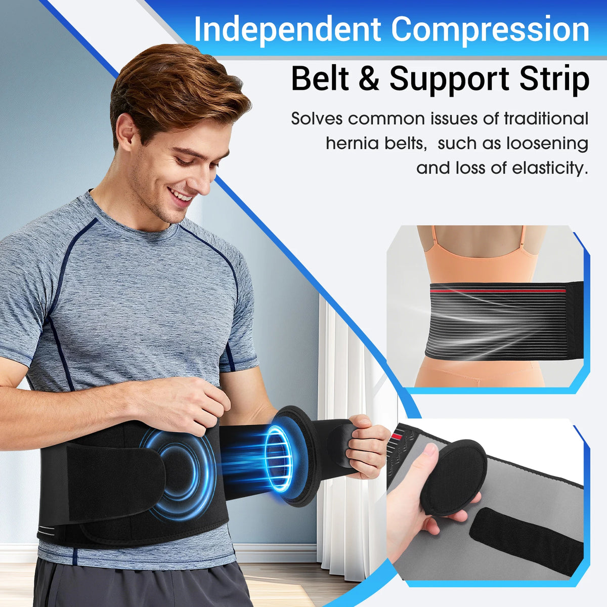 Adjustable Front-Wearing Hernia Belt with 2 Pads