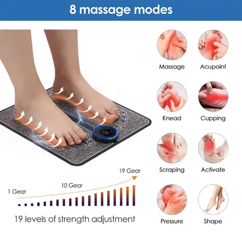 Rechargeable EMS Foot Massager Pad with Remote