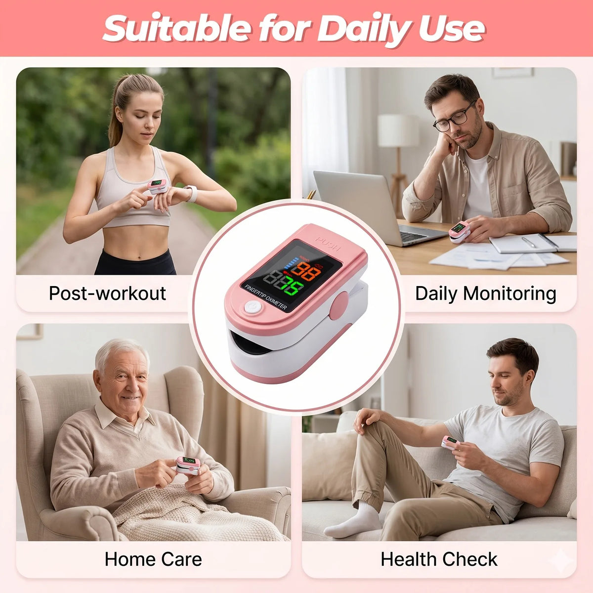 Pink Fingertip Pulse Oximeter with LED Display