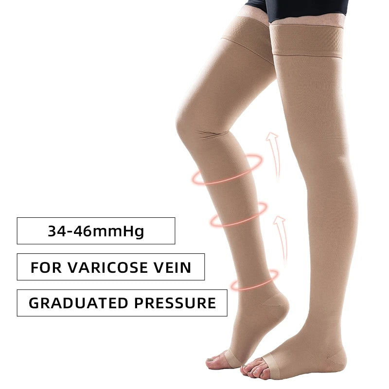Unisex Open-Toe Thigh-High Compression Stockings 34–46 mmHg