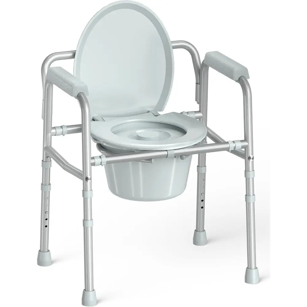 Portable Adjustable-Height Bedside Commode