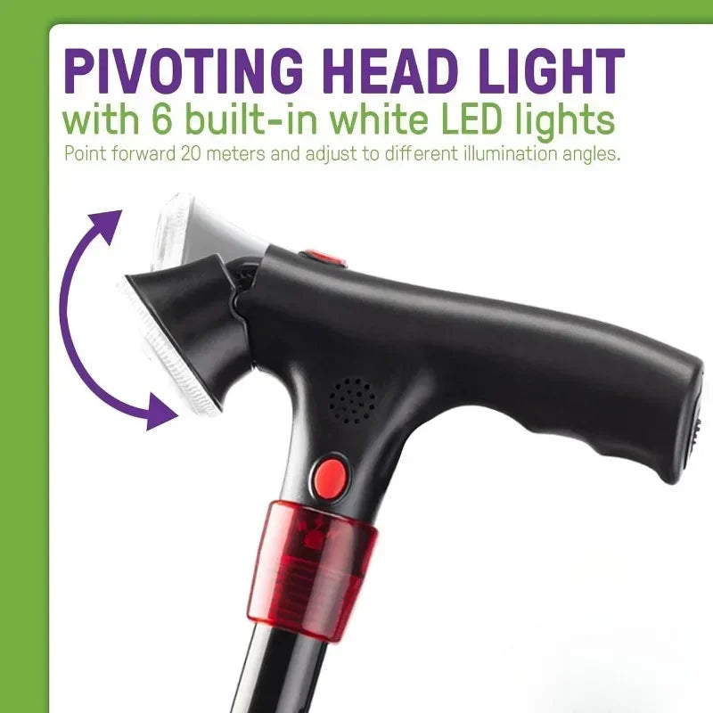 Folding Cane with Flashlight and SOS Alarm
