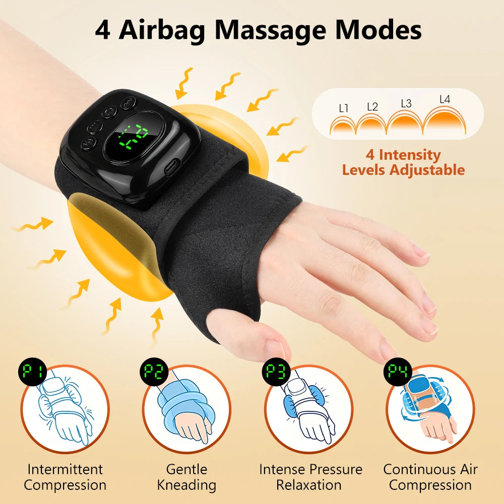 Cordless Wrist Massager with Heat, 4 Airbag Modes and 3 Warm Settings