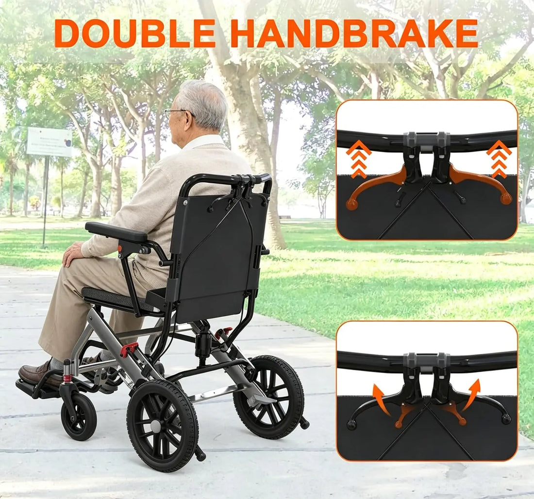 Folding Transport Wheelchair with Locking Handbrake