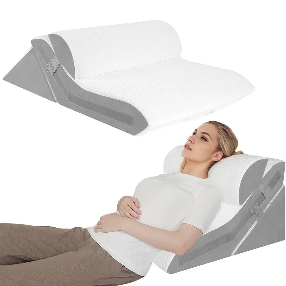Adjustable Memory Foam Wedge Pillow with Neck Bolster